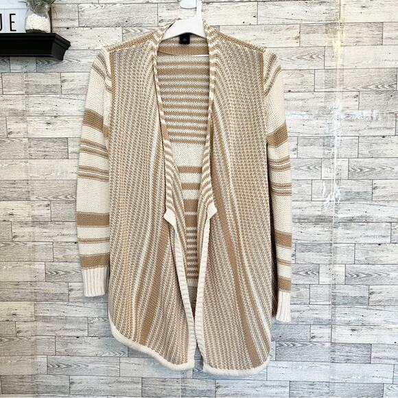 ANN TAYLOR FACTORY Taupe and Ivory Striped Cardigan, M - Picture 9 of 9